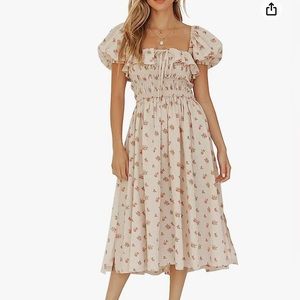 R.Vivimos Womens Summer Floral Print Puff Sleeves Vintage Ruffles Midi Dress